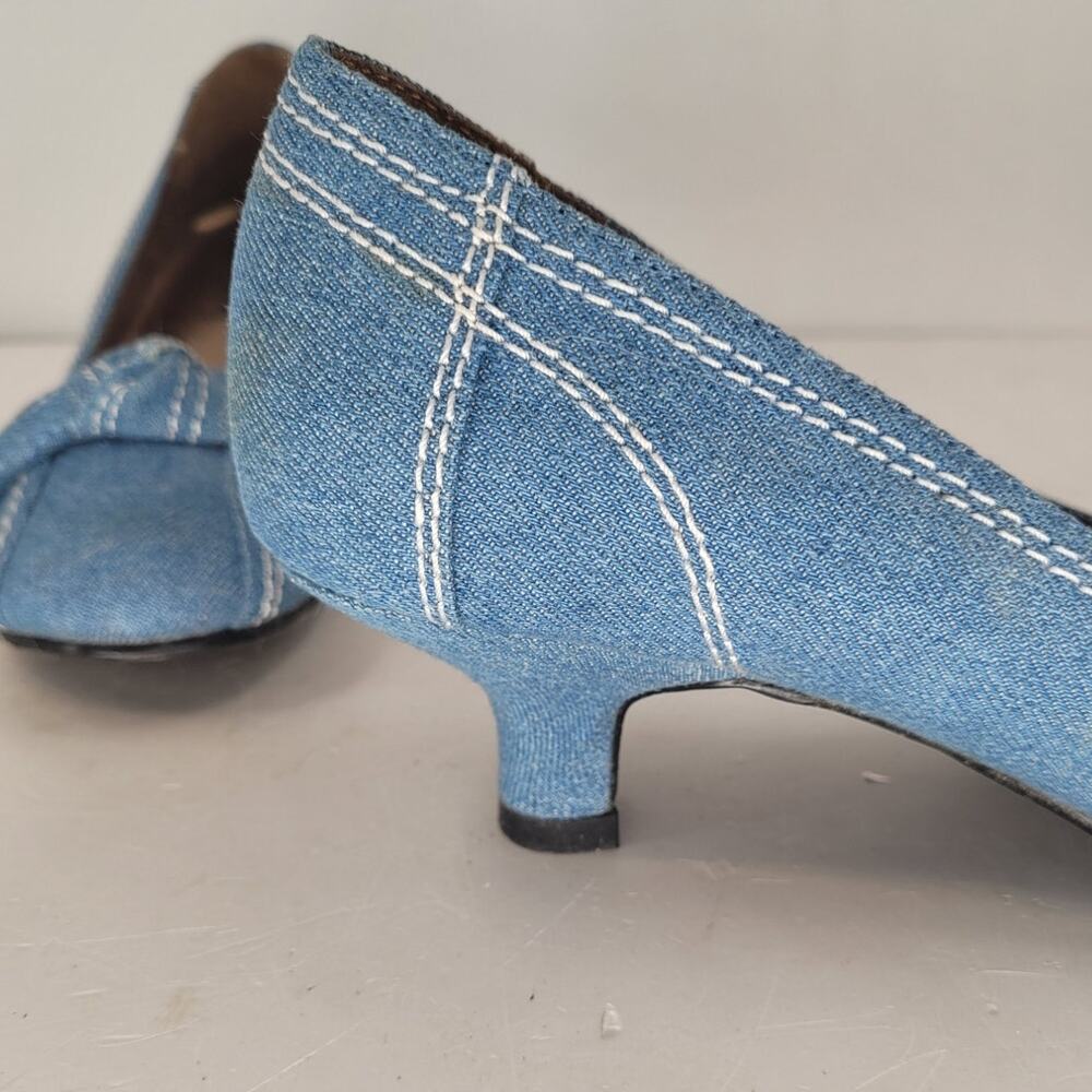 Coup D'etat Denim Bow Kitten Heels Y2K Coquette Romantic Style - Picture 8 of 11